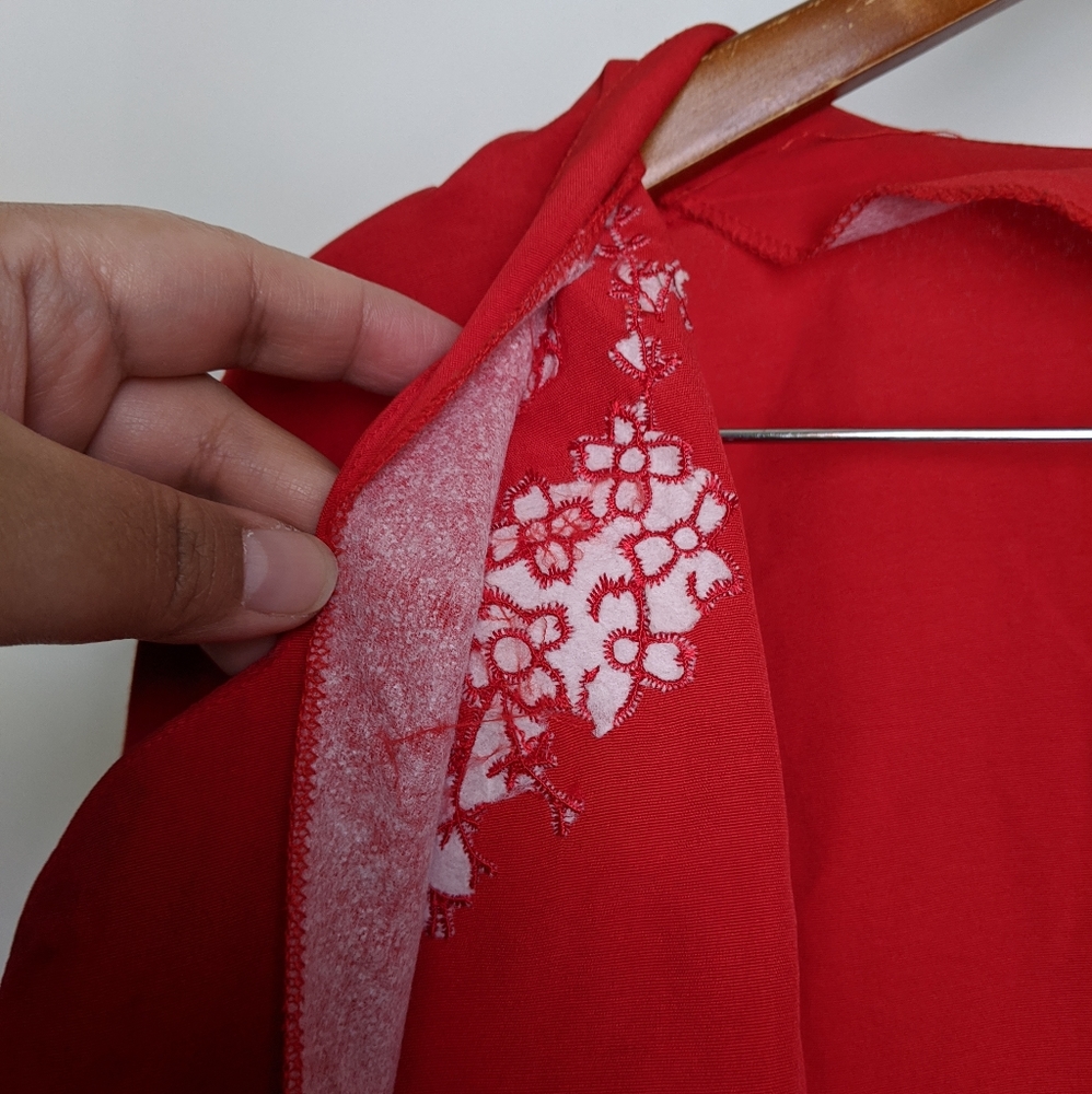 Vintage Red Embroidered Short Sleeve Button Down Blouse - Picture 15 of 16